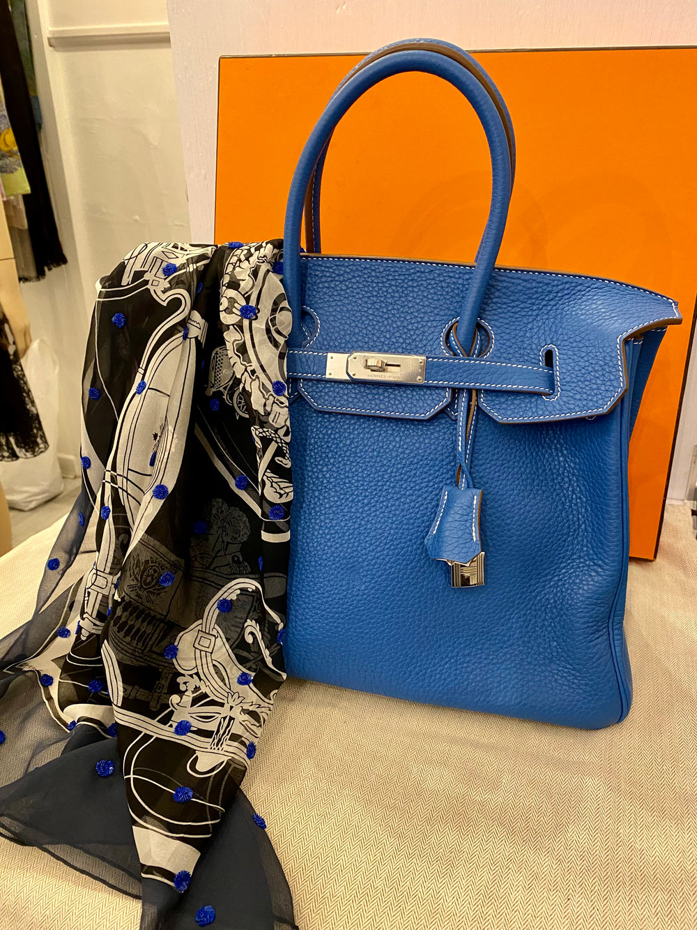 Pre Loved Hermes Birkin 35 Mykonos Blue & White Clemence  - Limited Edition - NEW