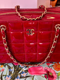 Pre Loved Chanel burgundy chocolate bar quilted patent leather