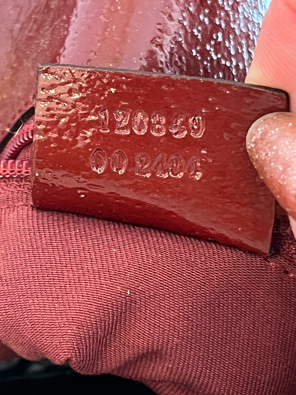 Pre Loved Vintage Gucci Brown Monogram Canvas & Oxblood Patent Leather Bag
