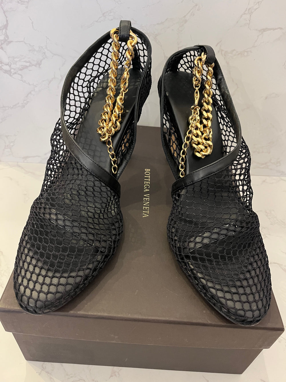Pre Loved Bottega Veneta Black Mesh Heels size UK 7 New