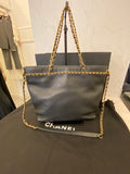 Pre Loved Chanel CC Lock Chain Shopping Tote in black calfskin (excellent) **reserved CH**