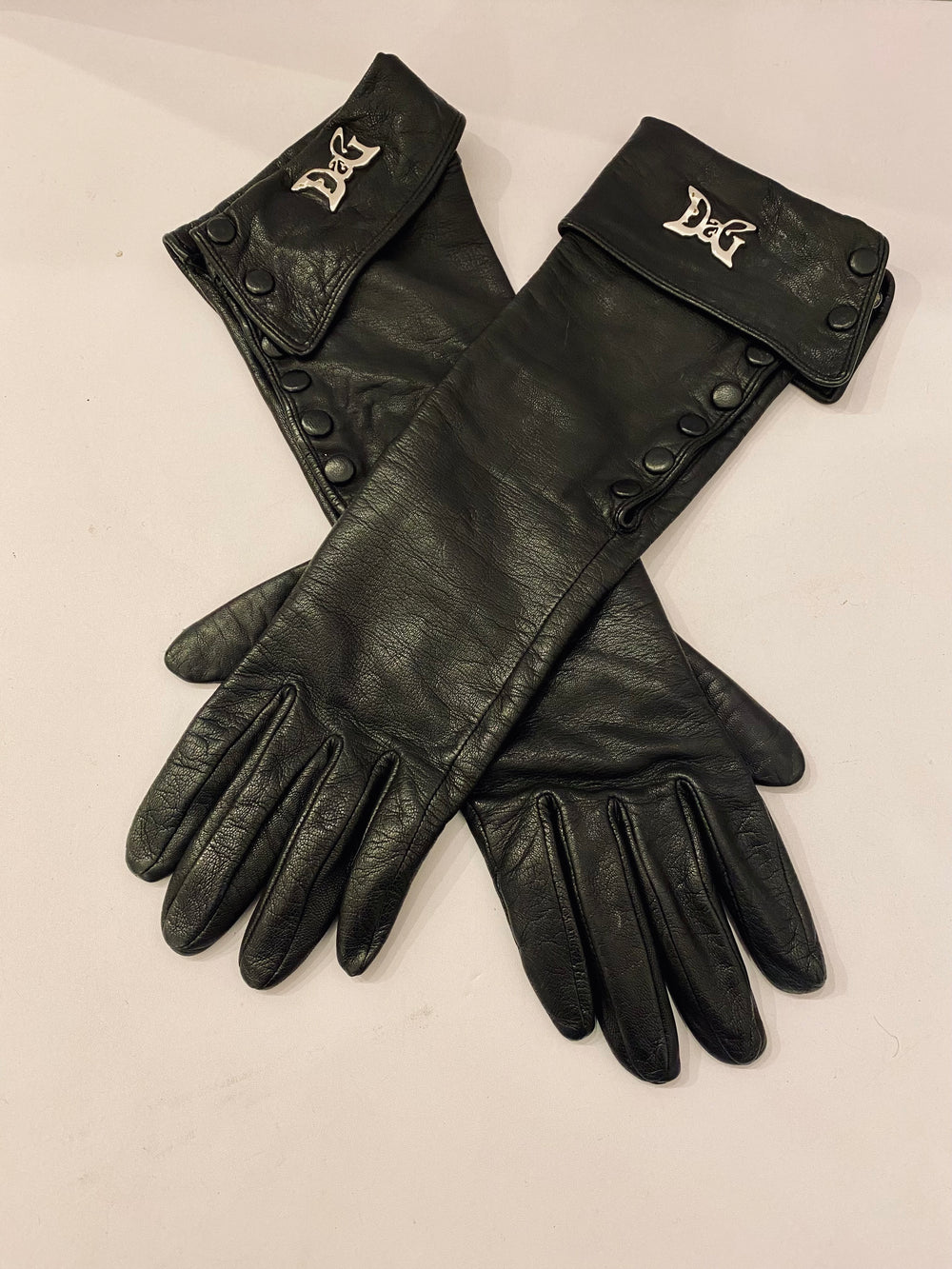 Pre Loved Dolce & Gabbana Black Leather Long Gloves size 7