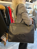 Chanel Deka Coco Mark Large Tote / Travel Bag in black caviar leather