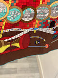 Pre Loved Hermes Le Labororatoire du Temps 90cm silk scarf in brown and blues (new)
