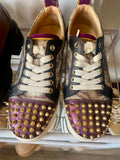 Christian Louboutin Louis Junior Spikes in Burgundy Metallic UK5