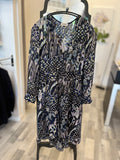 Pre Loved Zadig & Voltaire Blue Silk Dress Gold Metallic Accents Size S uk10