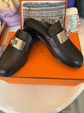 Pre Loved Hermes Black  Lota Mules - UK 5.5
