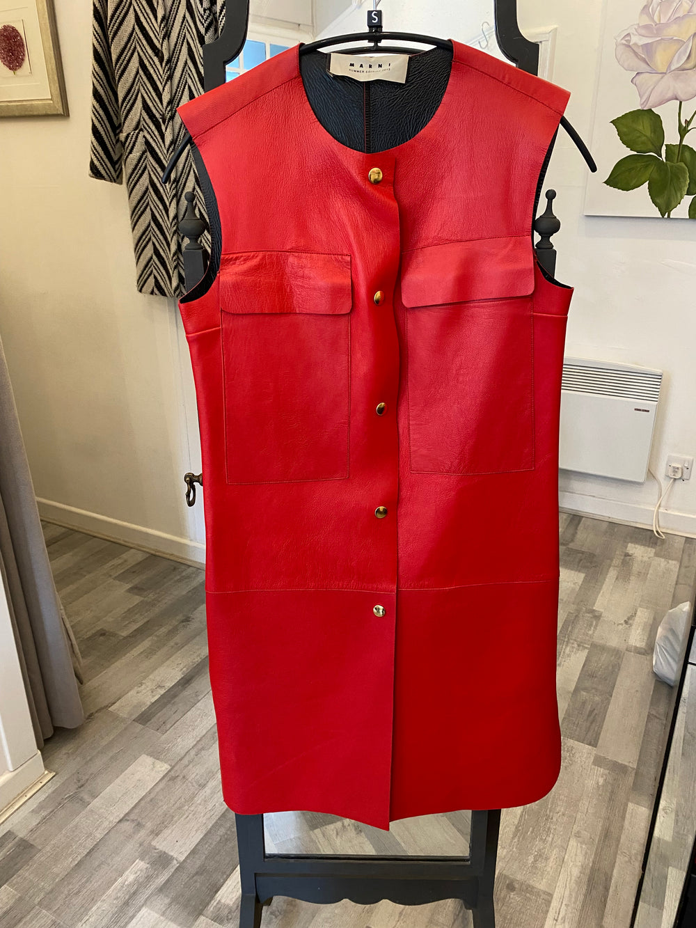 Pre Loved Marni Red Leather Dress/Gilet FR38  UK10