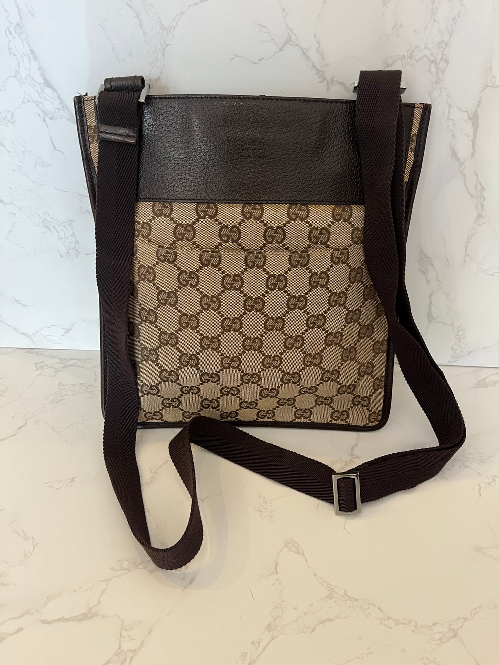 Pre Loved Vintage Gucci Brown Monogram Canvas Messenger Bag