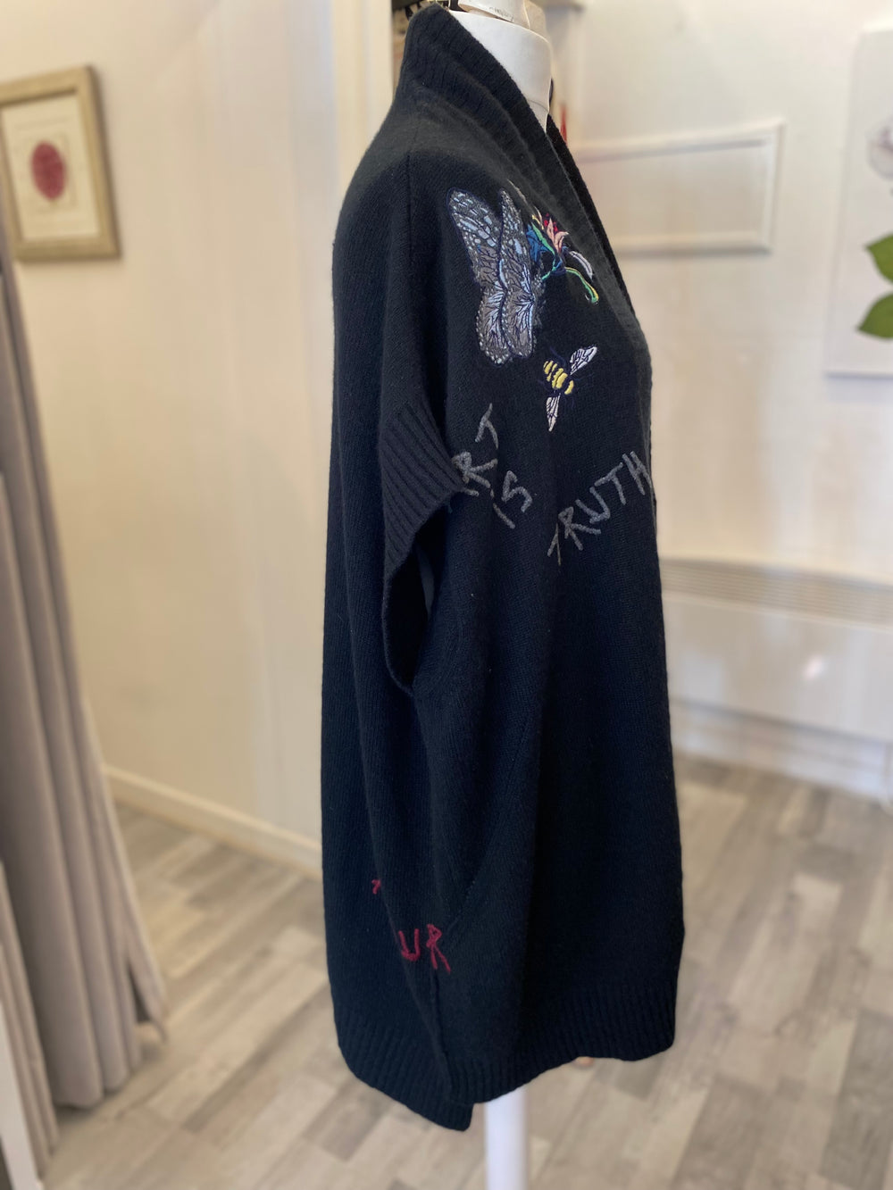 Pre Loved Zadig & Voltaire Embroidered Cashmere Shrug One Size (excellent)