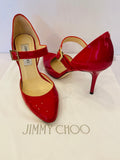 Pre Loved Jimmy Choo Red Patent Mary Jane Heels uk3