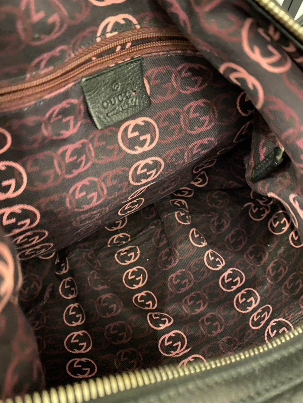 Pre Loved Gucci Black Pebbled Leather Monogram Hobo Shoulder Bag