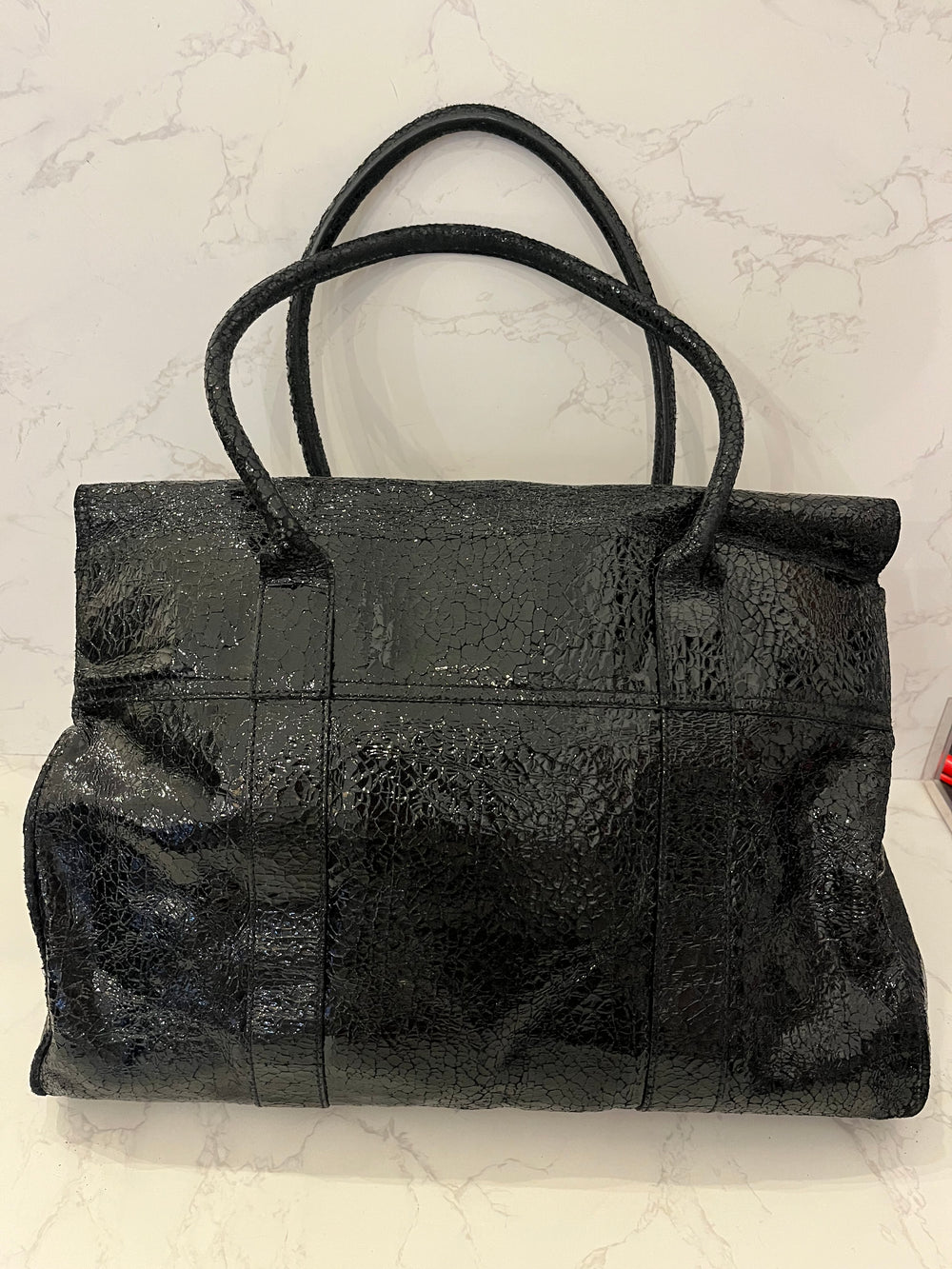 Pre Loved Mulberry Bayswater in Black Crinkle Patent Leather (pristine)