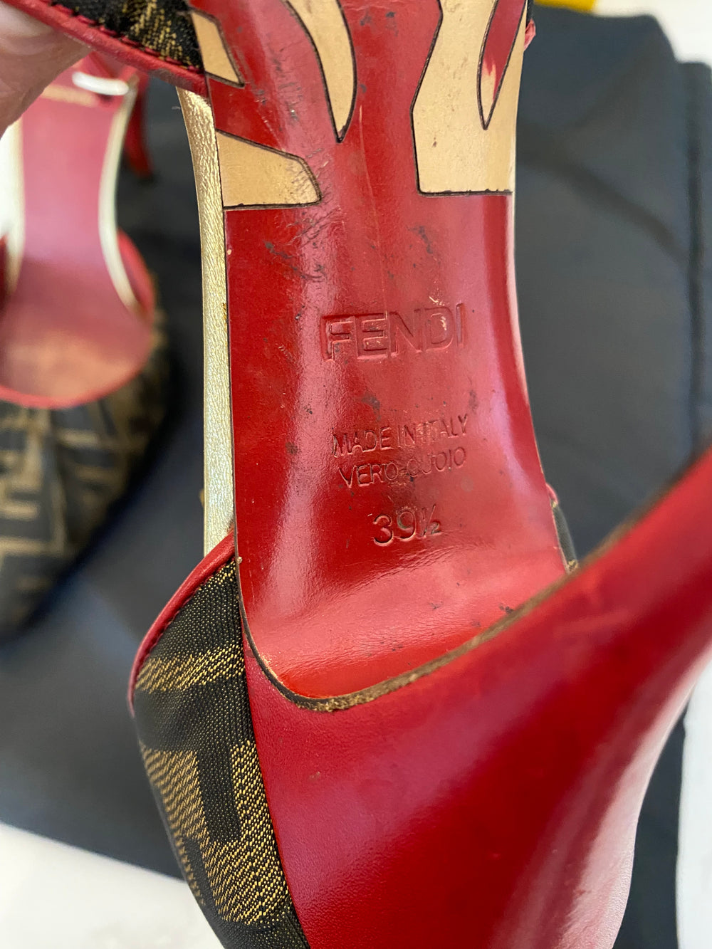 Preloved Fendi Zucca Pointed Toe Ankle Strap Heels  UK6.5