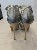 Pre Loved Jimmy Choo Silver Strappy Platform Heels UK 5