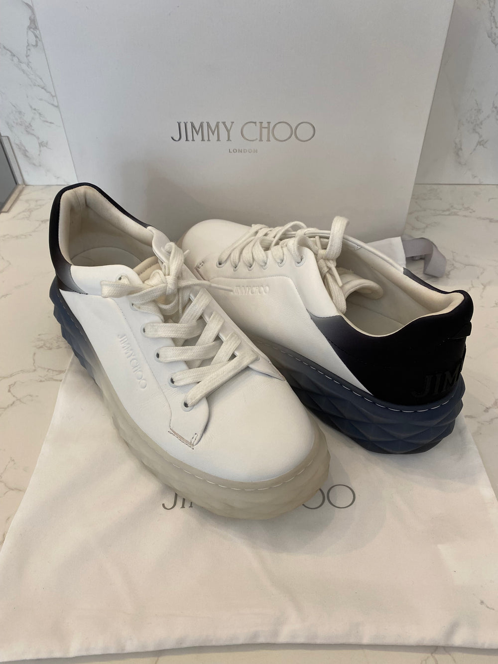 Pre Loved Jimmy Choo Maxi F11 Diamond Trainers Black & White UK7 (as new)