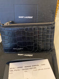 Saint Laurent Fragments Zipped Card Case in Black Embossed Leather