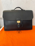 Pre Loved Hermes Sac a Depeches Briefcase 40 in Black Grained Leather year 1986