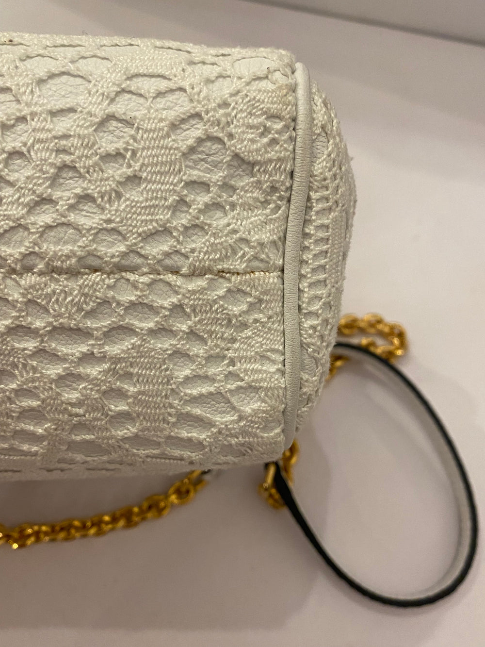 Pre Loved Vintage Dolce & Gabbana White Sicily Leather & Lace Bag