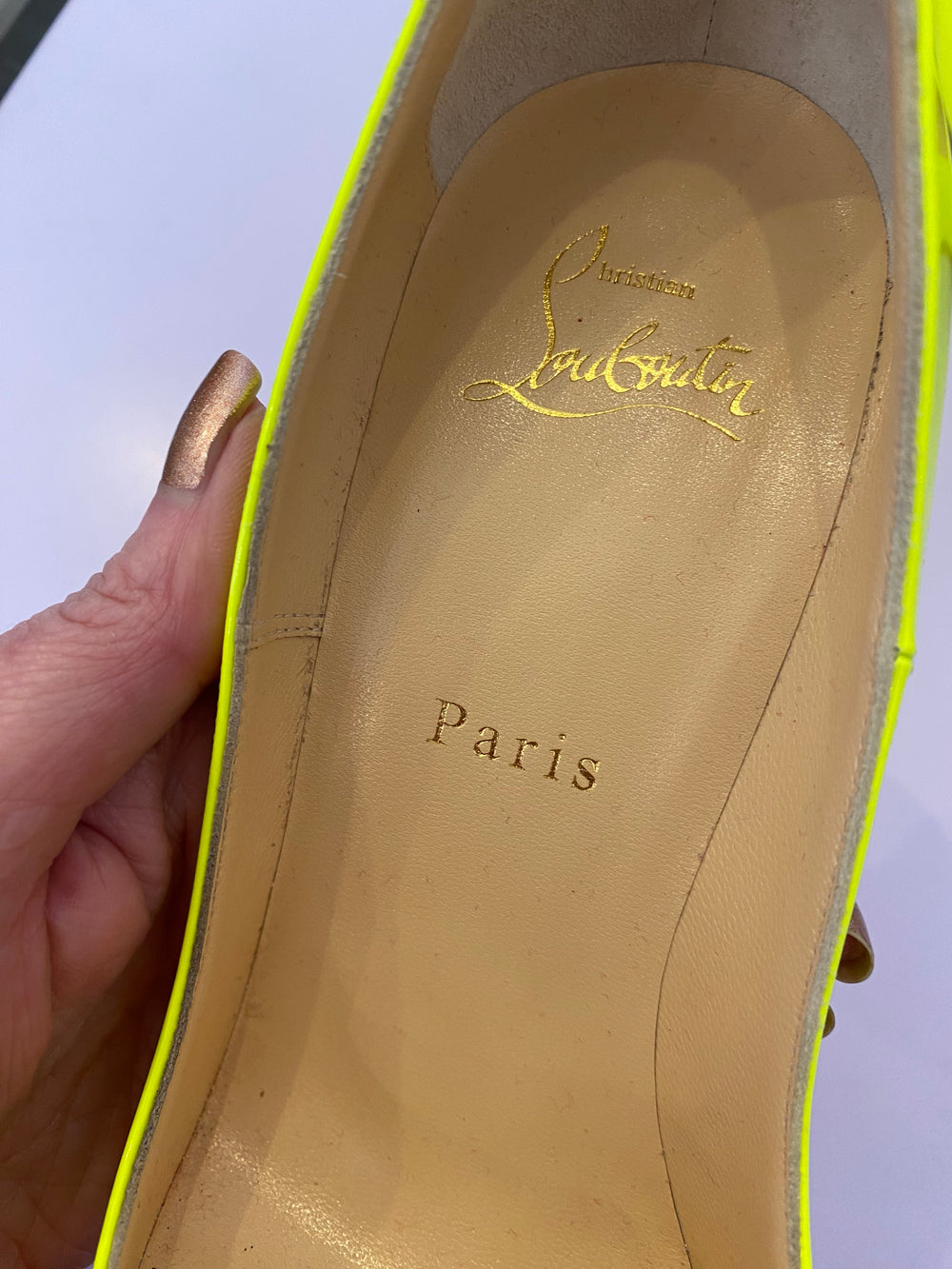 Pre Loved Christian Louboutin So Kate 120  Fluo Yellow Patent Heels UK4