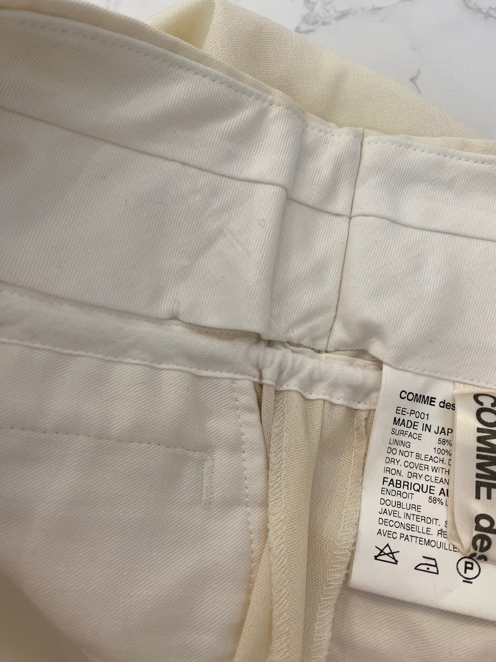 Pre Loved Comme des Garcons Cream High-Draw string Waist Trousers ukS