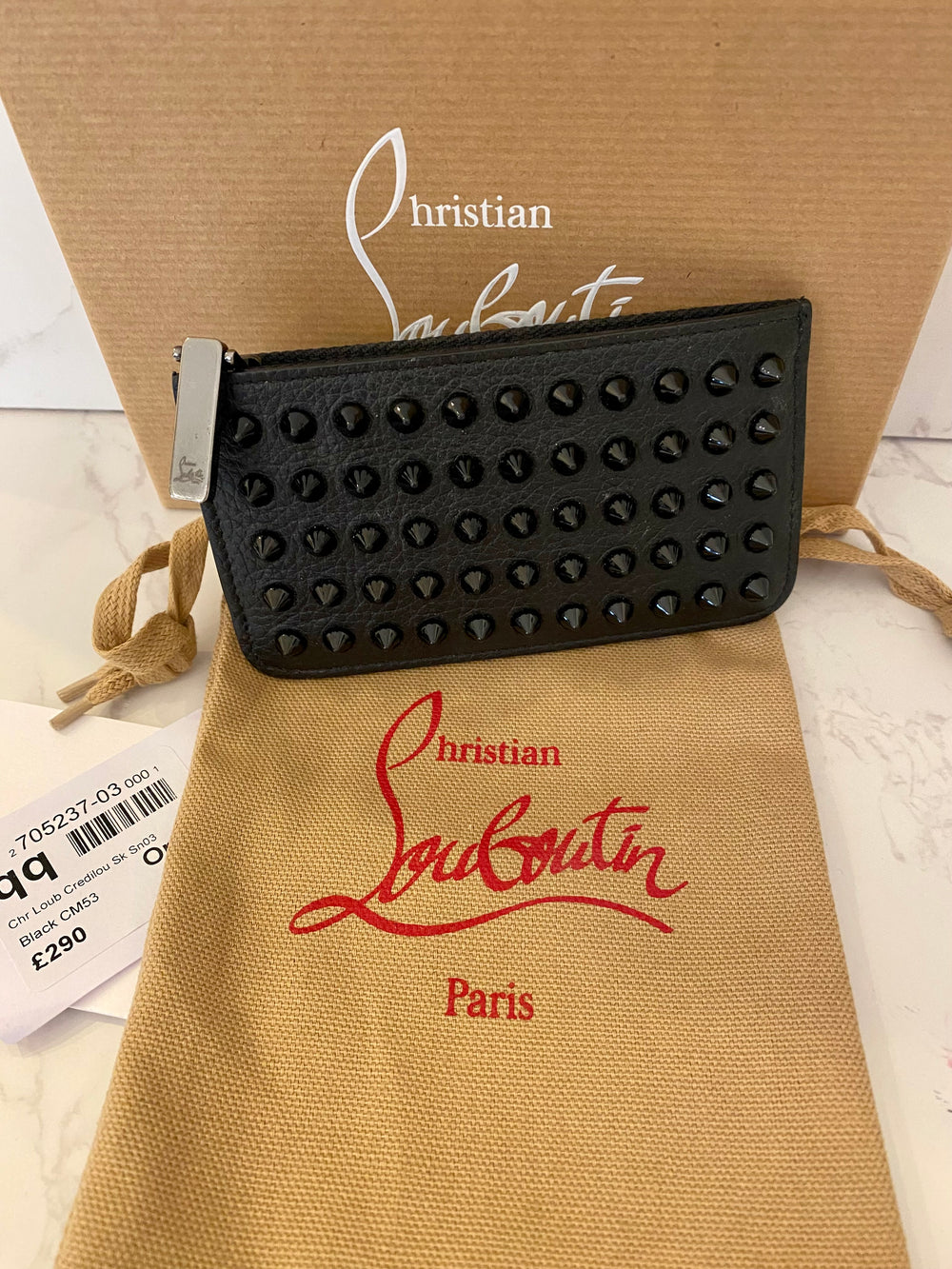 Pre Loved Christian Louboutin Black Spike purse/cardholder (excellent)