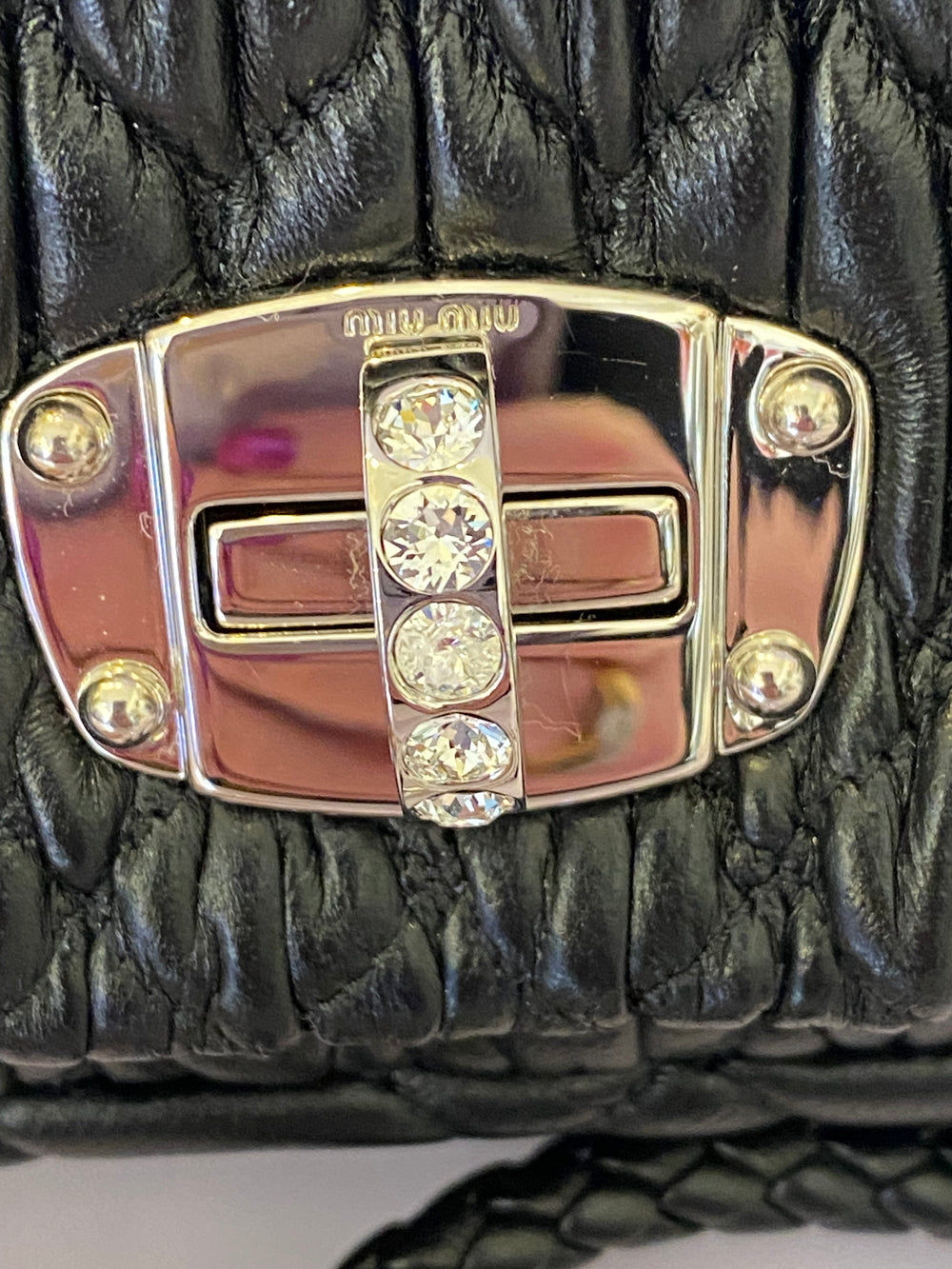 Pre Loved Miu Miu Black Crystal Matelasse Shoulder/Cross Body/Clutch Bag (new)