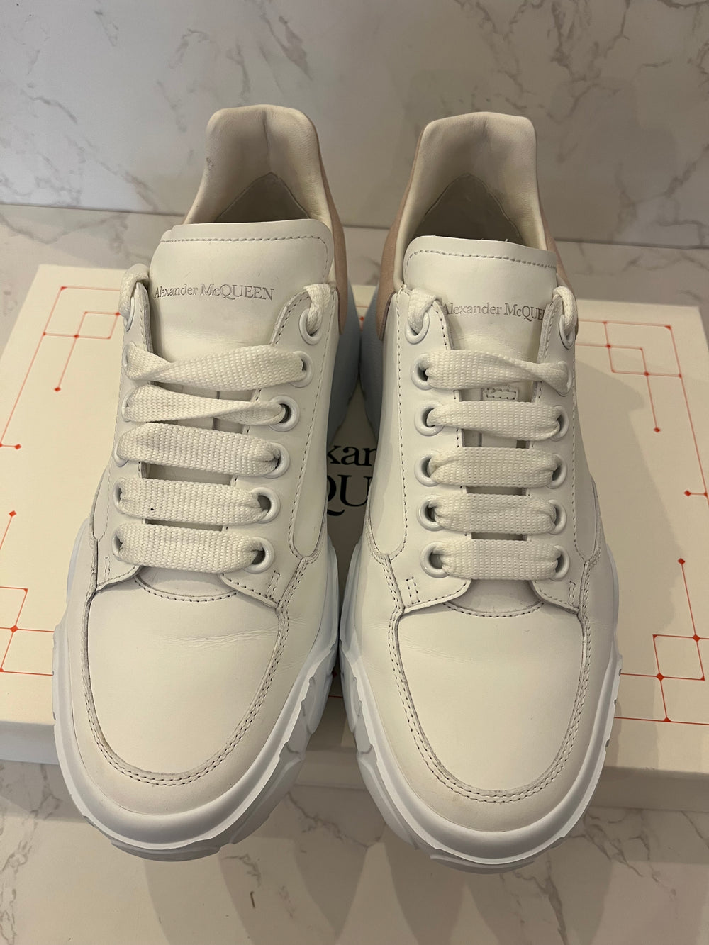 Pre Loved Alexander McQueen Oversized White Trainers with Pink Accents UK 5.5 (new)