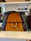 Chloe Faye Patchwork Shoulder Bag in Dark Grey Leather & Tan Suede.