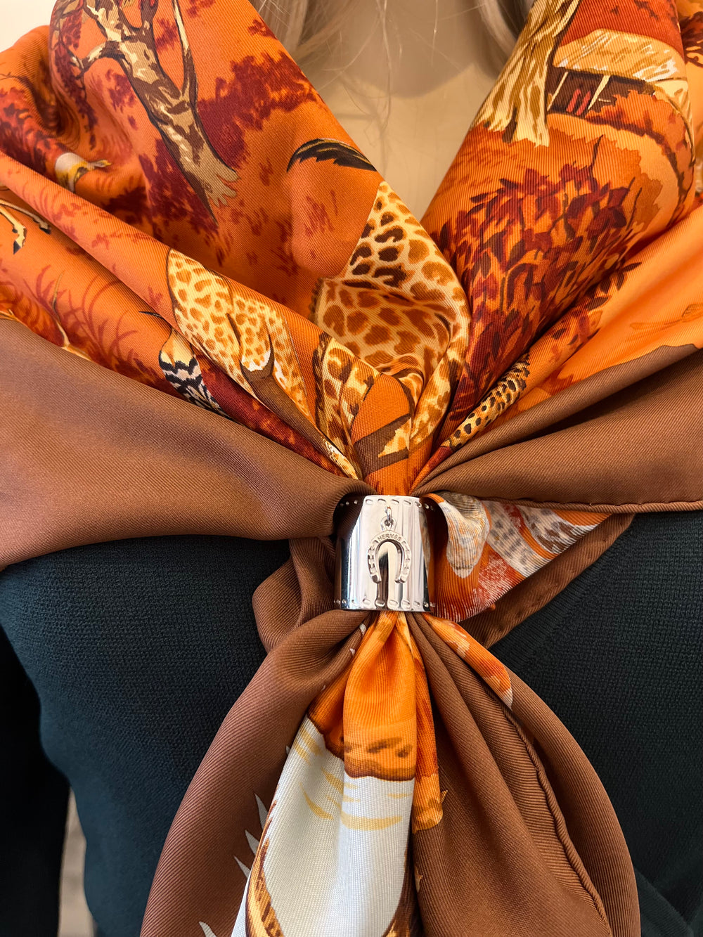 Pre Loved Hermes Horseshoe Palladium Scarf Ring (new)