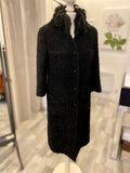 Pre Loved Fendi Black Boucle Mohair Coat With Fur Collar size40 uk8