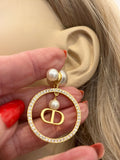 Pre Loved Dior Gold Plated Tribales Earrings feature CD letter charms, white pearl drop (excellent)