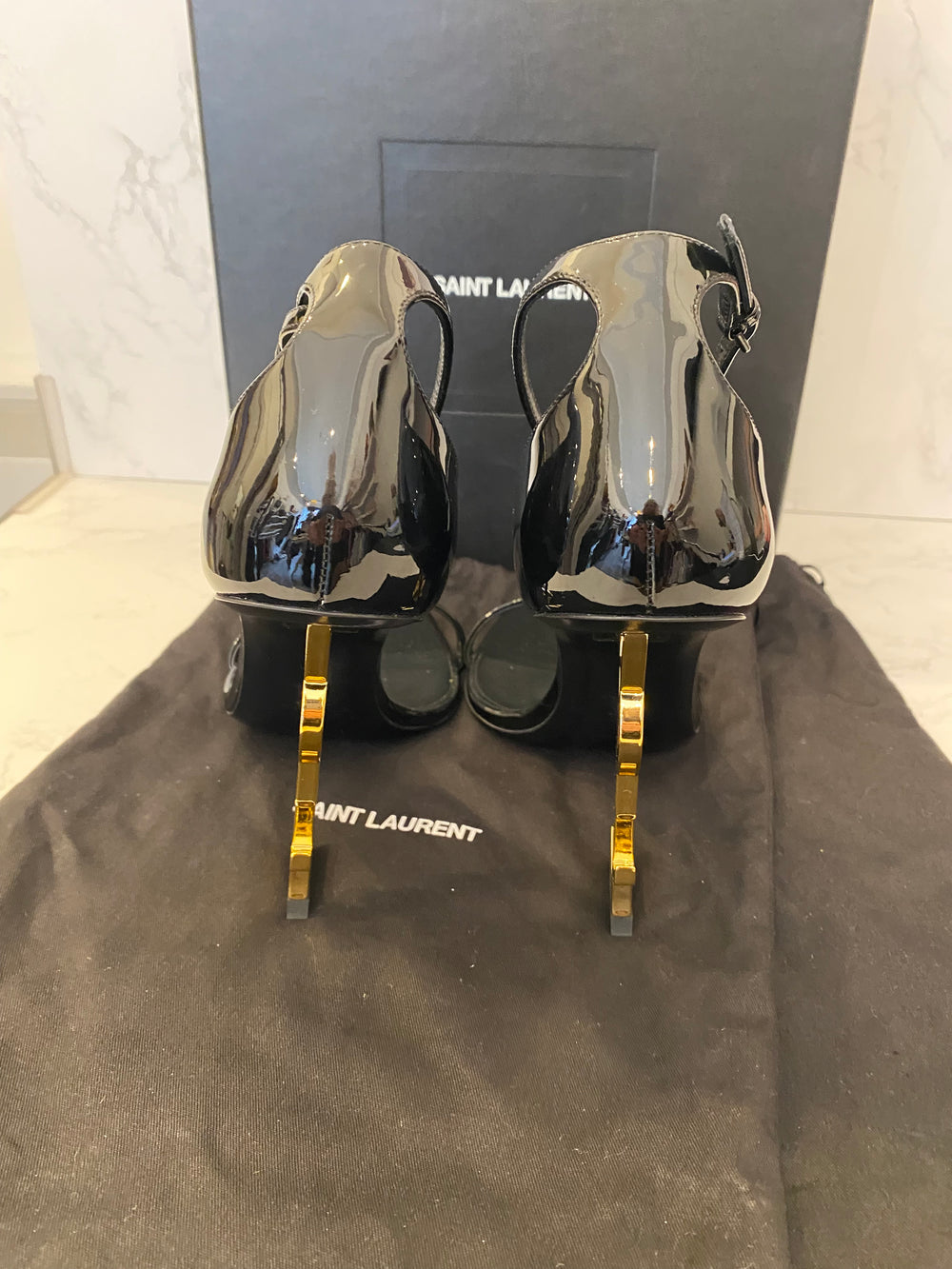 Pre Loved Yves Saint Laurent Opyum Sandals in Black Patent Size uk7