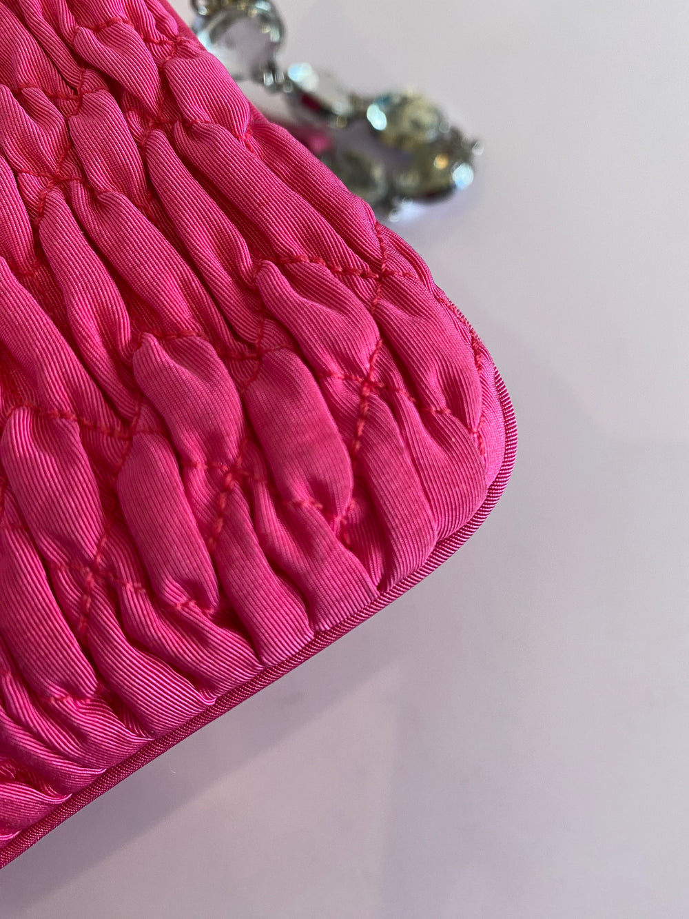 Pre Loved Miu Miu Pink Cotton Crystal Shoulder /Clutch Bag