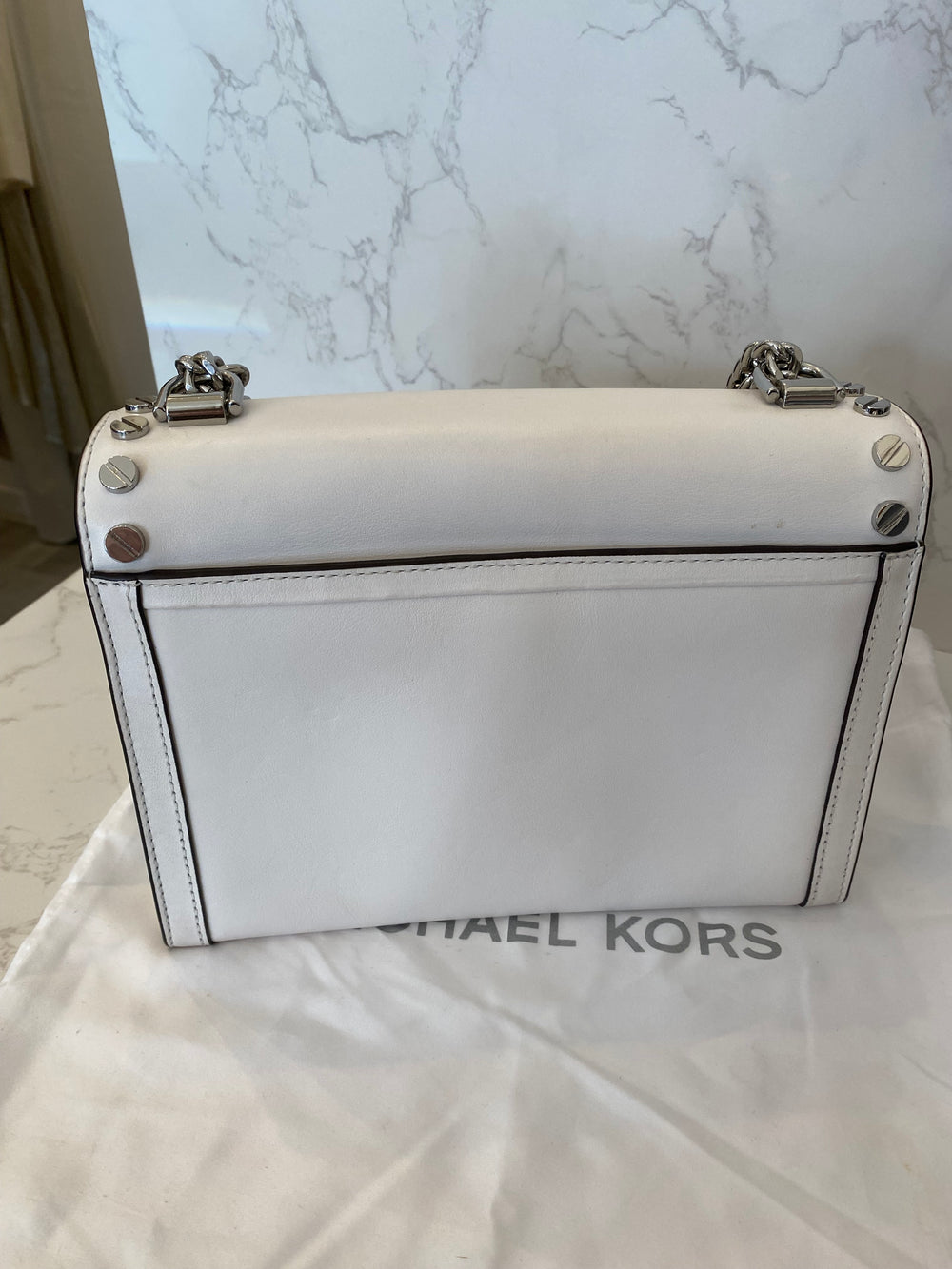 Pre Loved Michael Kors Whitney Handbag in White Leather with Silver Studs (excellent)