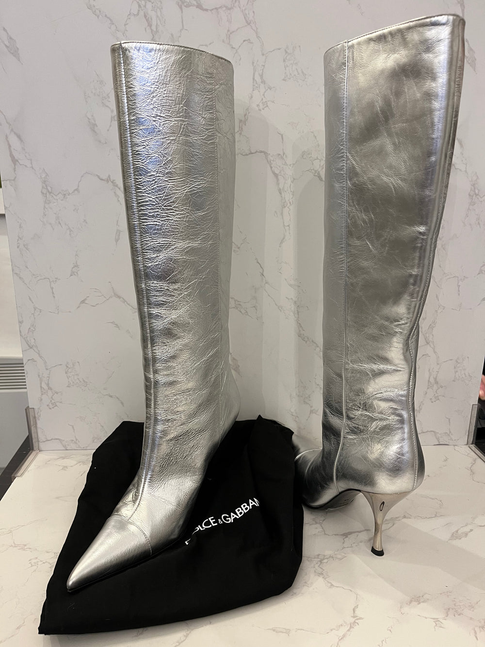 Pre Loved Dolce & Gabbana Silver Heeled Boots UK 3