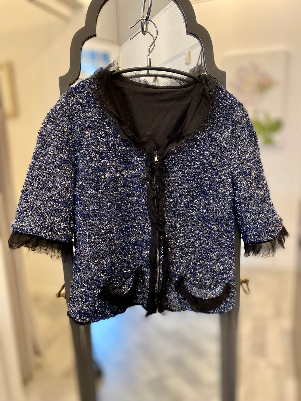 Pre Loved Dolce & Gabbana Glitter Boucle Navy Jacket size 38 fits uk8