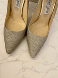 Pre Loved Jimmy Choo Romy 100 in Champagne Glitter uk6.5