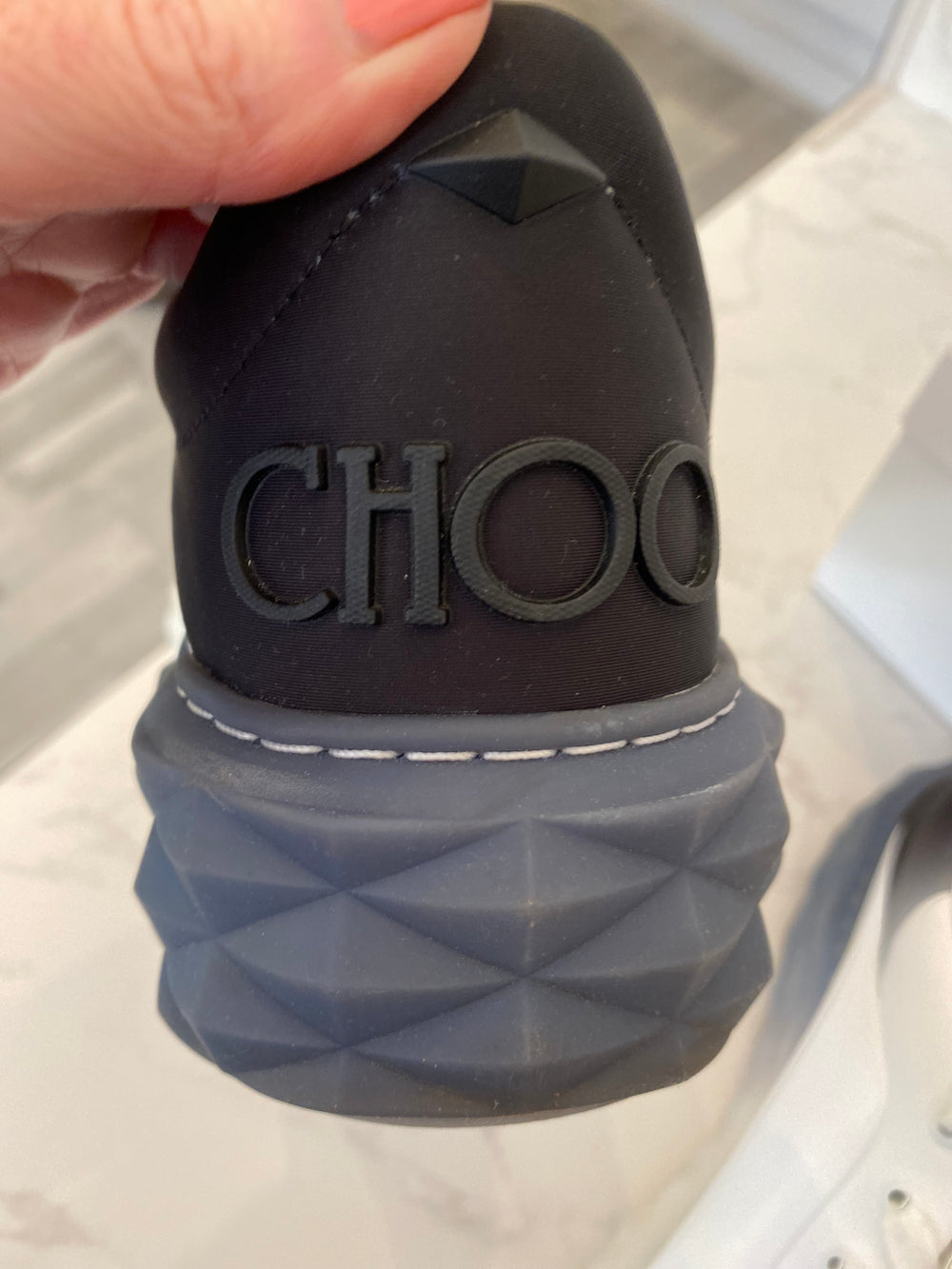Pre Loved Jimmy Choo Maxi F11 Diamond Trainers Black & White UK7 (as new)