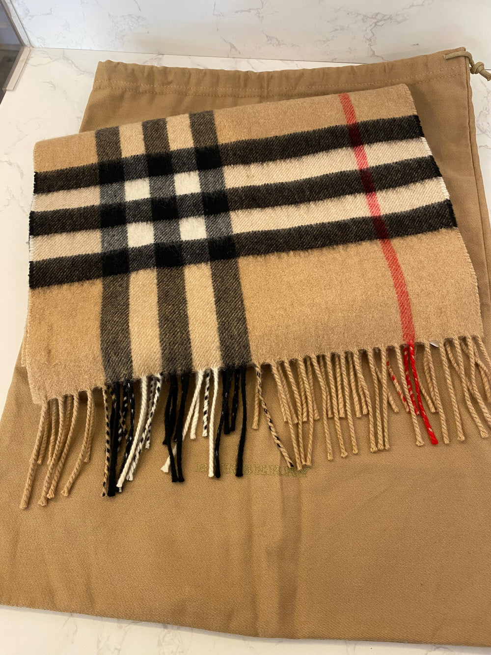 Pre Loved Burberry Cashmere Giant Beige Check Scarf (excellent)