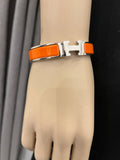 Pre Loved Hermes Orange Enamel Clic H Narrow Bangle size