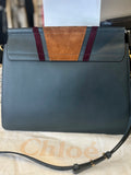 Pre Loved Chloe Faye Patchwork Shoulder Bag in  Dark Grey Leather & Tan Suede