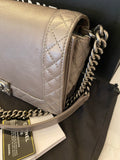 Pre Loved Chanel Medium Reverso Boy Bag in Grey Calf Leather