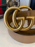 Pre Loved Gucci Taupe Leather GG Marmont Belt with Gold Hardware - 95cm UK12