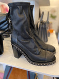 Chanel Black Leather Ankle Boots with CC Toe and Chain Sole Design  UK 5