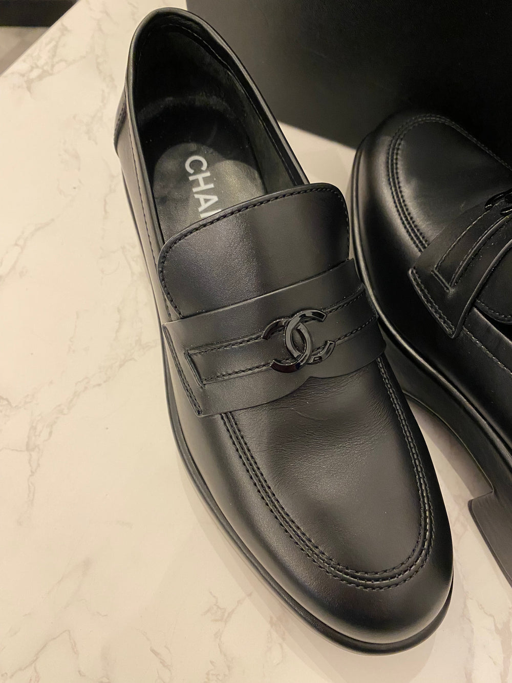 Pre Loved Chanel Black Platform Loafers UK 6.5 (new)
