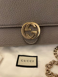 Pre Loved Gucci Interlocking Leather Wallet on Chain in Dollar Grey (excellent)