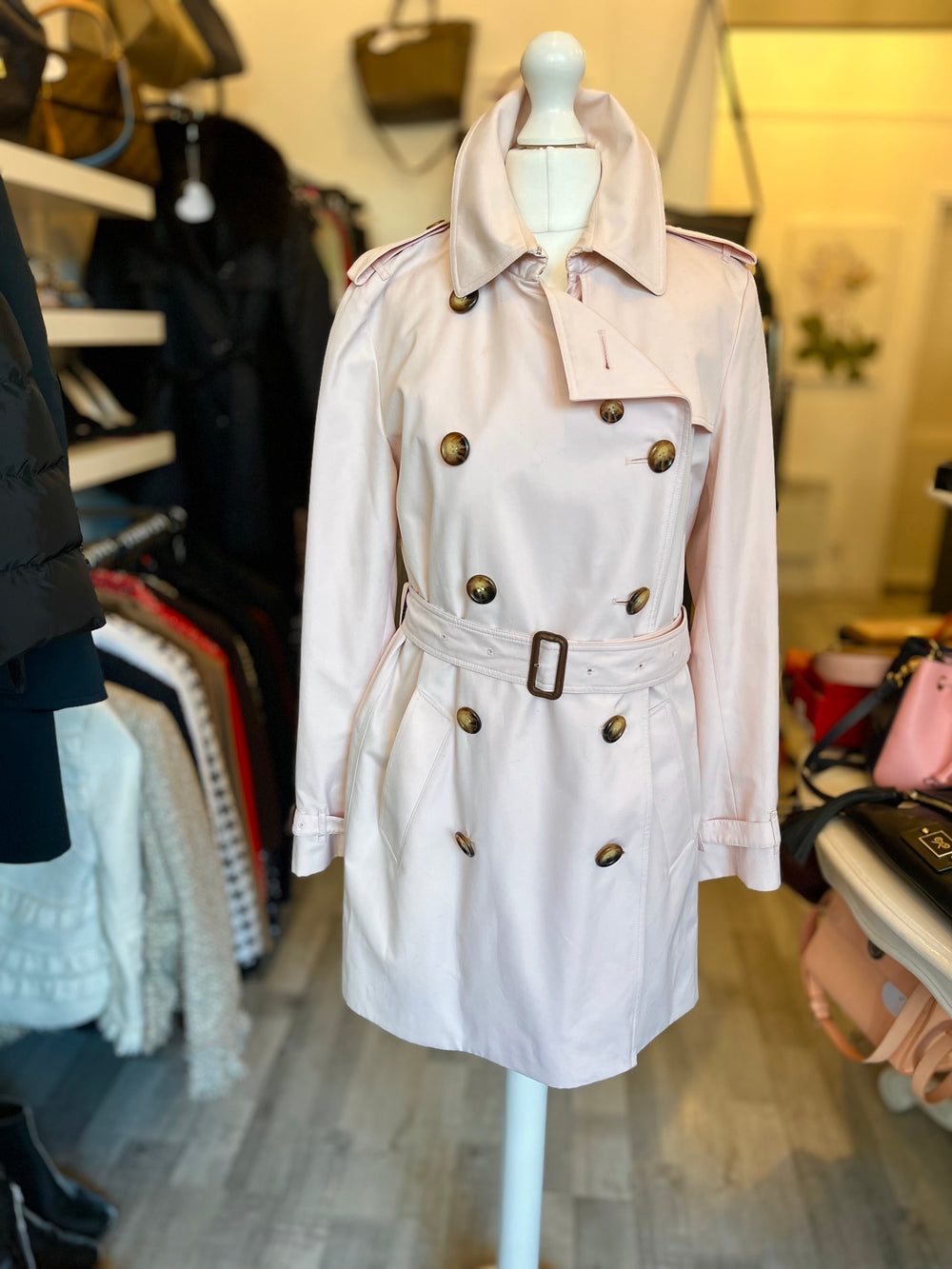 Pre Loved Burberry Pale Pink Trench Coat UK12