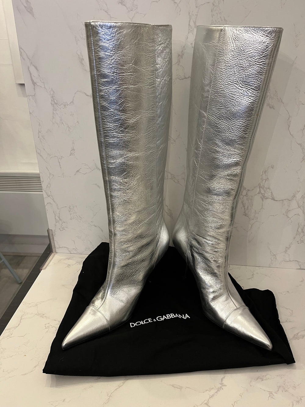 Pre Loved Dolce & Gabbana Silver Heeled Boots UK 3