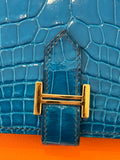 Pre Loved Hermes Bearn Wallet in Exotic Leather in Soufflé Blue (pristine unused)